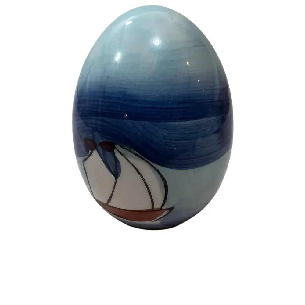 Vintage Nautical Lighthouse Hand-painted Ceramic Egg Lighthouse Sailboat‎
